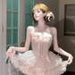 Sweet Halter Floral Pleated Lace up Tulle Short Summer Party Dress Women Vacation Date Dress D1968