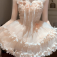 Sweet Halter Floral Pleated Lace up Tulle Short Summer Party Dress Women Vacation Date Dress D1968