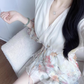 Elegant V-neck Print Ruffle Puff Sleeve Short Summer Skirt Women Date Party Dress D1973
