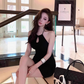 Minimalist Black Halter Sheath Short Summer Party Skirt Women Date Dress D1975