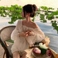 Sweet Off the Shoulder Pleated Short Summer Vacation Skirt Women Date Dress D1978
