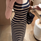 Casual Spaghetti Straps Strip Maxi Dress Summer Vacation Skirt Women Date Dress D1979