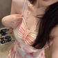 Vacation Halter Pleated Floral Summer Short Skirt Women Date Dress D1980