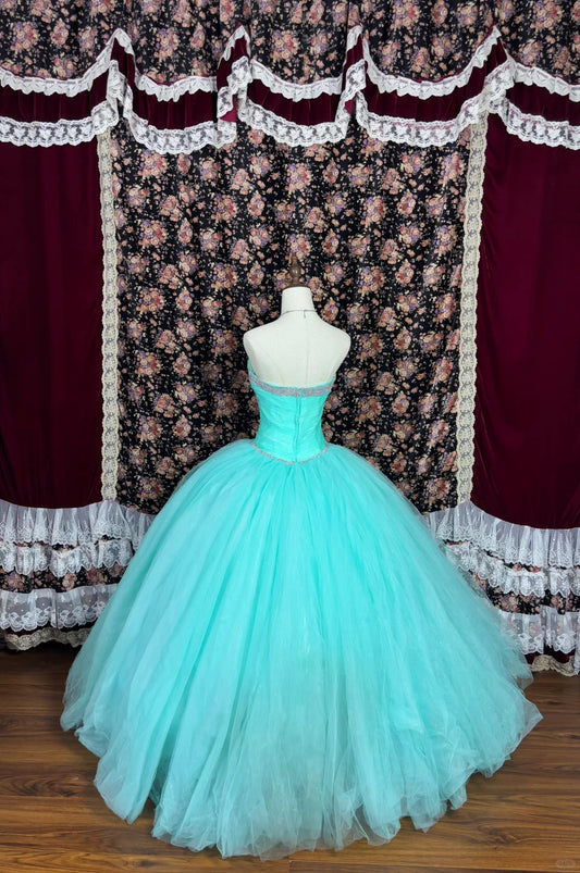 Sweet Strapless Bowknot Rhinestone Tulle Ball Gown Quinceanera Dress Party Prom Dress D1983