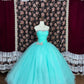 Sweet Strapless Bowknot Rhinestone Tulle Ball Gown Quinceanera Dress Party Prom Dress D1983
