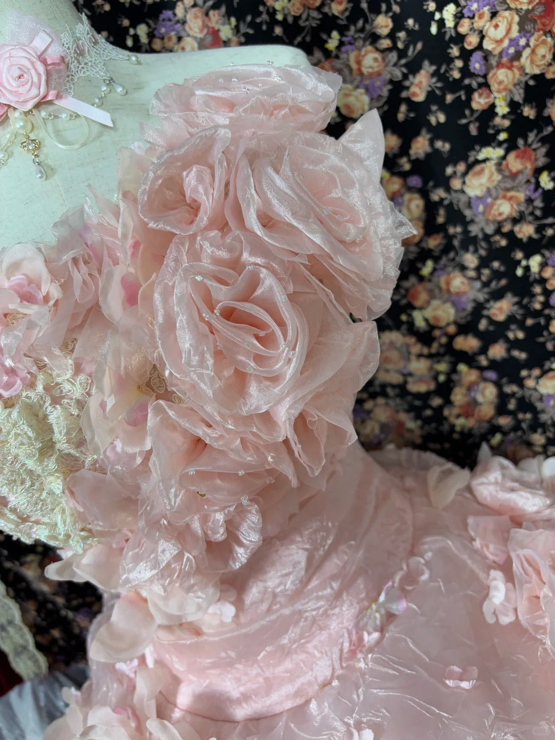 Gorgeous Strapless Flowers Tiered Tulle Ball Gown Quinceanera Dress Prom Dress Evening Dress D1984
