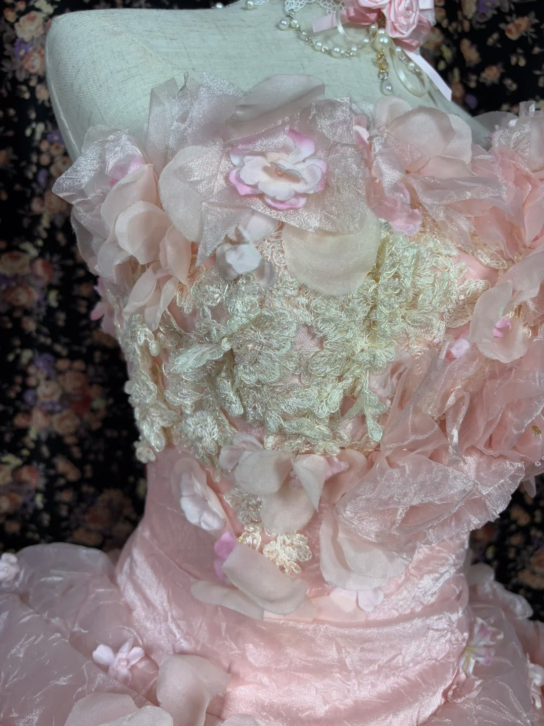 Gorgeous Strapless Flowers Tiered Tulle Ball Gown Quinceanera Dress Prom Dress Evening Dress D1984