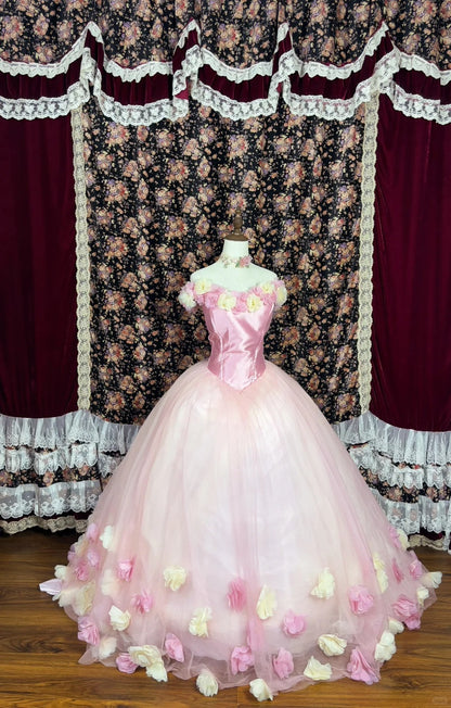 Sweet Strapless Flower Pleated Tulle Ball Gown Birthday Dress Quinceanera Dress Prom Dress Evening Dress D1986