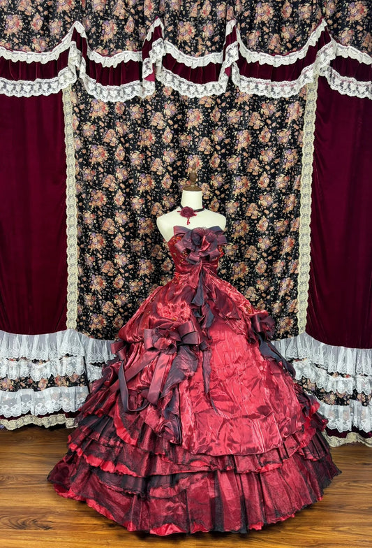 Gorgeous Strapless Flower Crystal Pleated Tiered Ball Gown Birthday Quinceanera Dress Prom Dress Evening Dress D1987