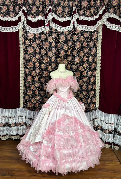Sweet Off the Shoulder Handmade Flower Pleated Tulle Evening Dress Cocktail Dress Quinceanera Prom Dress D1990