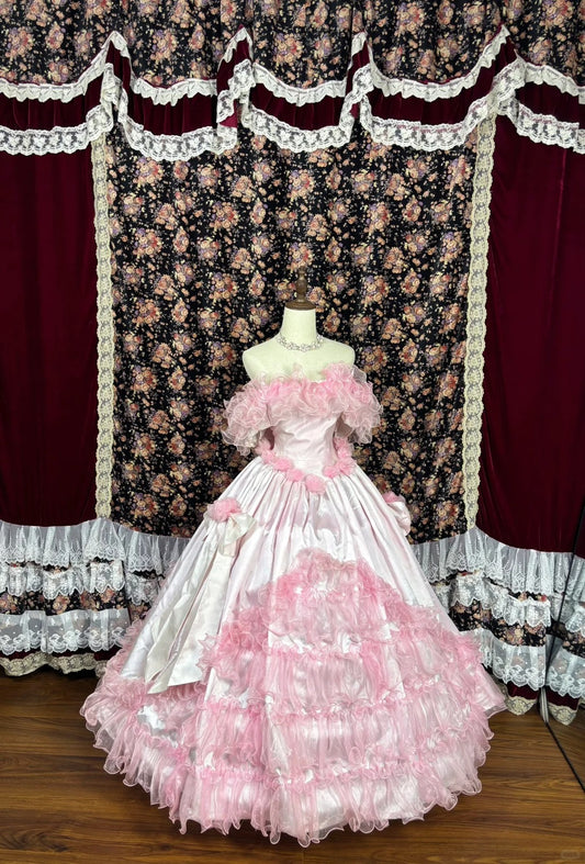Sweet Off the Shoulder Handmade Flower Pleated Tulle Evening Dress Cocktail Dress Quinceanera Prom Dress D1990