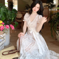 Elegant V-neck Lace Embroidered Lace up Maxi Dress Women Summer Vacation Dress D1994