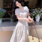 Elegant V-neck Lace Embroidered Lace up Maxi Dress Women Summer Vacation Dress D1994