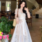 Elegant V-neck Lace Embroidered Lace up Maxi Dress Women Summer Vacation Dress D1994