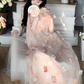 Seaside Halter 3D Flower Tulle Printing Vacation Beach Summer Dress Women Date Dress D2002