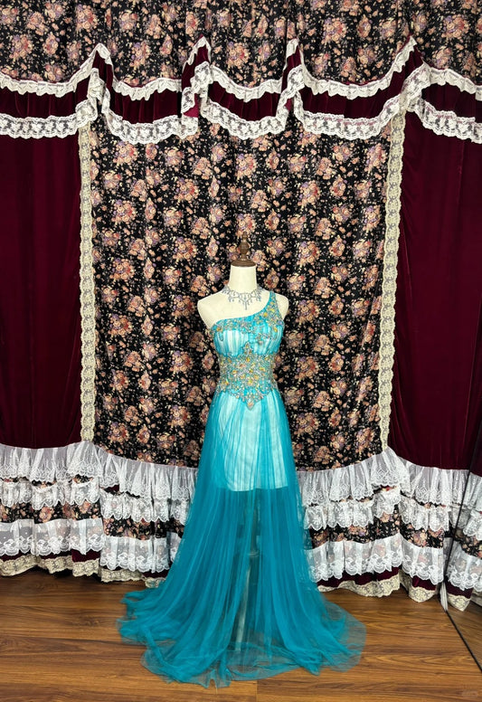 Gorgeous One Shoulder Swarovski Crystal Tulle Pleated Floor Length Prom Dress Dancing Dress Birthday Party Dress Cocktail Dress Evening Dress D2006