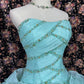Cute Strapless Crystal Beading Pleated Ruffle Ball Gown Prom Dress Quinceanera Evening Dance D2010