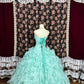Cute Strapless Crystal Beading Pleated Ruffle Ball Gown Prom Dress Quinceanera Evening Dance D2010