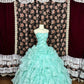 Cute Strapless Crystal Beading Pleated Ruffle Ball Gown Prom Dress Quinceanera Evening Dance D2010