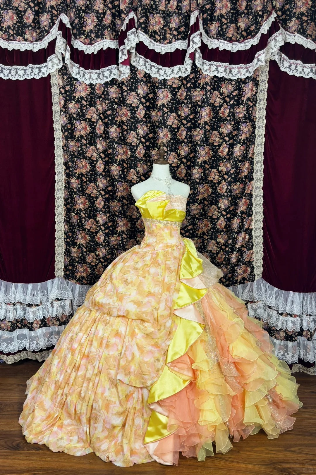 Sweet Asymmetrical Neck Floral Pearl Crystal Ruffle Tiered Ball Gown Princess Dress Quinceanera Dress Prom Dress Evening Dress  D2014