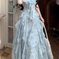 Vacation Square Neck Printing Floral Ruffle Maxi Skirt Women Dress Summer Seaside Dress    D2017