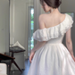 Elegant A Line Asymmetrical Neck Ruffle Short Skirt Women Dress Summer Date Dress     D2019