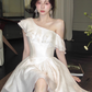 Elegant A Line Asymmetrical Neck Ruffle Short Skirt Women Dress Summer Date Dress     D2019