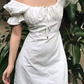 Minimalist Square Neck White Puffed Sleeves Short Skirt Casual Summer Women Dress    D2023