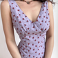 Vintage V-neck Printing Floral Lace up Short Skirt Summer Women Date Dress   D2024