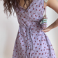 Vintage V-neck Printing Floral Lace up Short Skirt Summer Women Date Dress   D2024