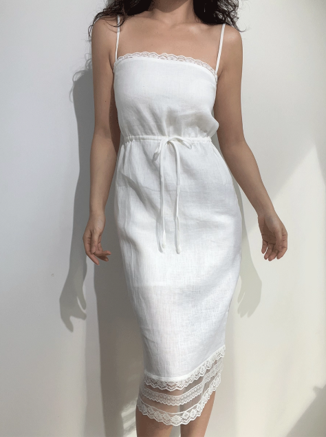 Retro Spaghetti Straps Lace up Lace Hem Skirt Summer Women Party Dress Date Dress   D2027