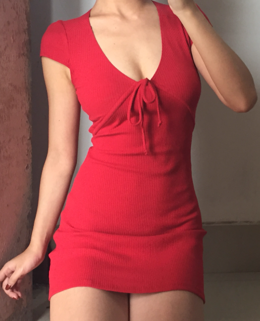 Retro V-neck Lace up Red Short Skirt Summer Women Dress Date Dress Party Dress    D2030