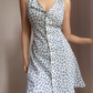 Retro V-neck Print Floral Lace up Button Short Skirt Vacation Summer Women Dress Date Dress    D2031