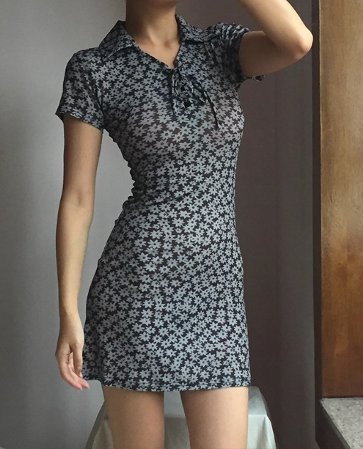 Vintage Lapel Tie Print Floral Short Skirt Summer Date Dress Vacation Women Party Dress    D2034