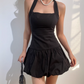 Casual Halter Pleated Short Skirt Party Date Dress Women Summer Dress   D2039