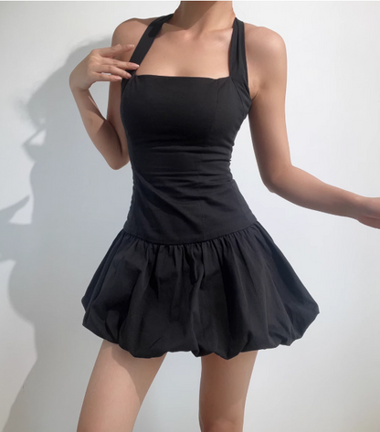 Casual Halter Pleated Short Skirt Party Date Dress Women Summer Dress   D2039