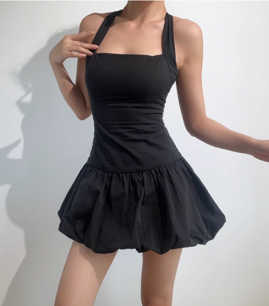 Casual Halter Pleated Short Skirt Party Date Dress Women Summer Dress   D2039