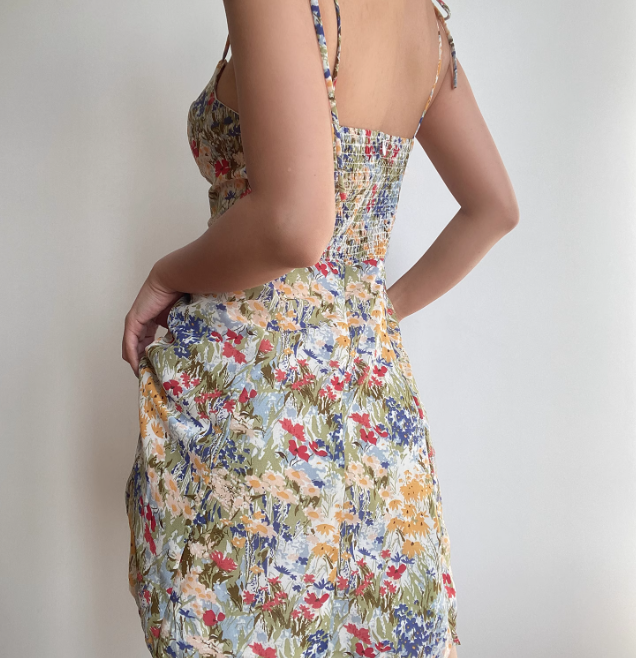 Vacation Spaghetti Straps Print Floral Short Skirt Summer Seaside Dress Women Date Dress  D2049