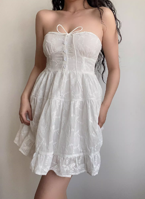 Vacation Strapless Floral Pleated Ruffle Short Skirt Summer Seaside Dress Women Date Party Dress  D2051