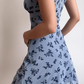 Cute V-neck Print Fitted Short Tulle Skirt Women Dress Summer Date Dress  D2054