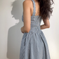 Retro Square Neck Striped Lace up Women Vacation Dress Summer Date Dress  D2055