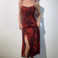 Sexy Spaghetti Straps Print Lace up Side Slit Vacation Skirt Wommen Summer Date Dress  D2059