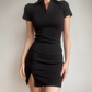 Versatile Polo NeckLine Button Fitted Short Skirt Women Summer Dress Casual Date Dress  D2060
