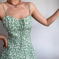 Vacation Spaghetti Straps Lace up Print Fold Short Skirt Women Summer Dress Date Dress   D2061