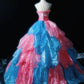Sweet Strapless Ruffle Appliqies Flower Tiered Pleated Ball Gown Prom Dress Quinceanera Dress Evening Dress D2069
