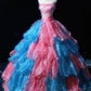 Sweet Strapless Ruffle Appliqies Flower Tiered Pleated Ball Gown Prom Dress Quinceanera Dress Evening Dress D2069