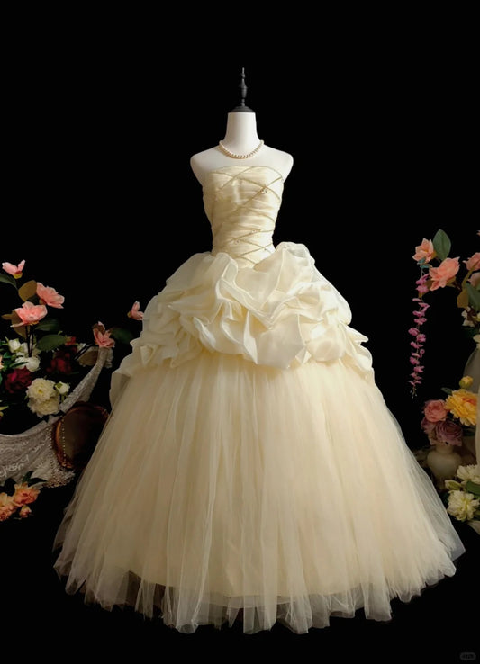 Elegant Strapless Rhinestone Pleated Tiered Tulle Ball Gown Sweet 16 Dress Birthday Party Dress Prom Dress D2070