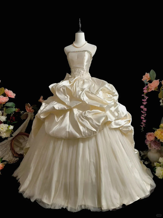 Gorgeous Strapless Rhinestone Crystal Pleated Tiered Tulle Ball Gown Sweet 16 Dress Birthday Party Dress Prom Dress D2071