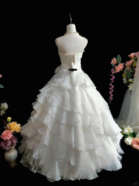Sweet Sweetheart Neckline Flower Beaded Pleated Tiered Ruffle Ball Gown Evening Dress Quinceanera Dress Birthday Prom Dress D2074