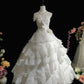 Sweet Sweetheart Neckline Flower Beaded Pleated Tiered Ruffle Ball Gown Evening Dress Quinceanera Dress Birthday Prom Dress D2074
